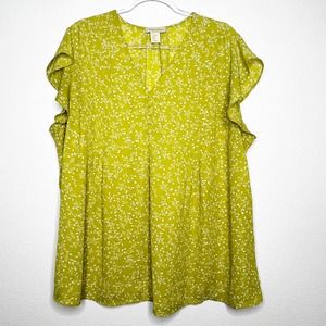 CYNTHIA ROWLEY Floral V neck Green Chartreuse Womens 2X